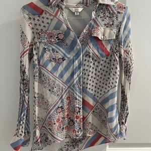 Tommy Hilfiger Red and Blue Patchwork Button-Down Shirt
